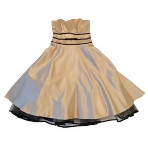B Darlin Gold & Black Strapless Flare Prom Dress